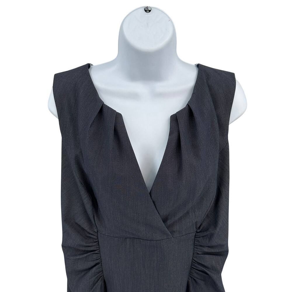 Dressbarn Dress WMNS 16 Charcoal Sheath Pleated Ruched Sleeveless Midi Plus Size